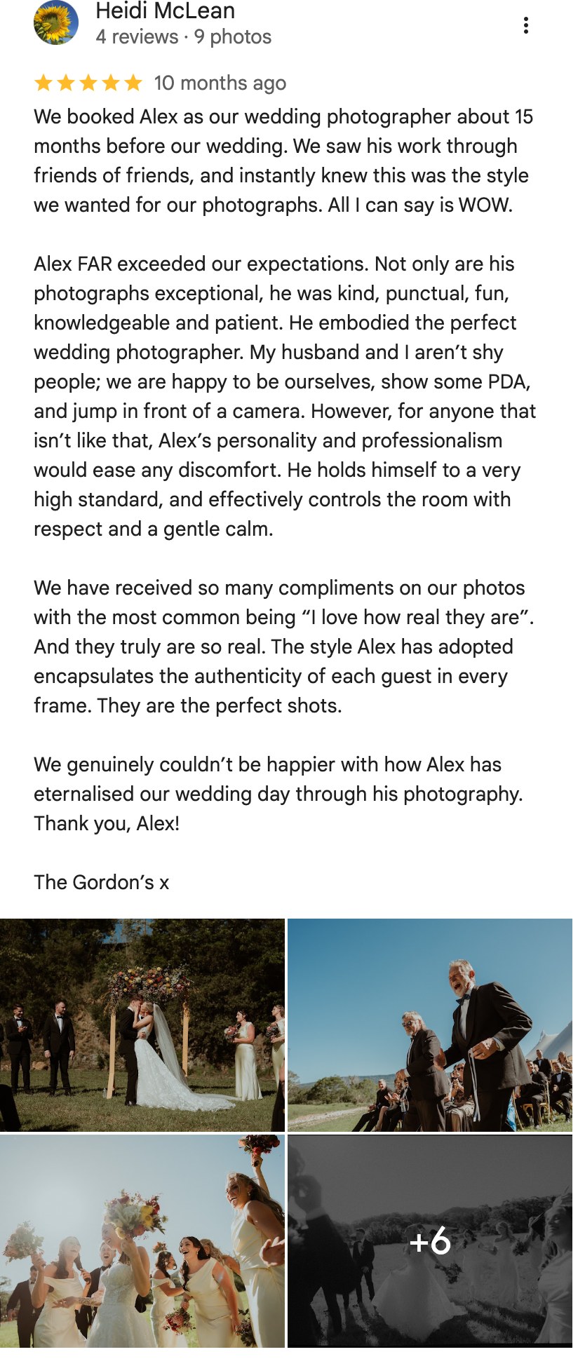 Five-star Google review from Heidi McLean