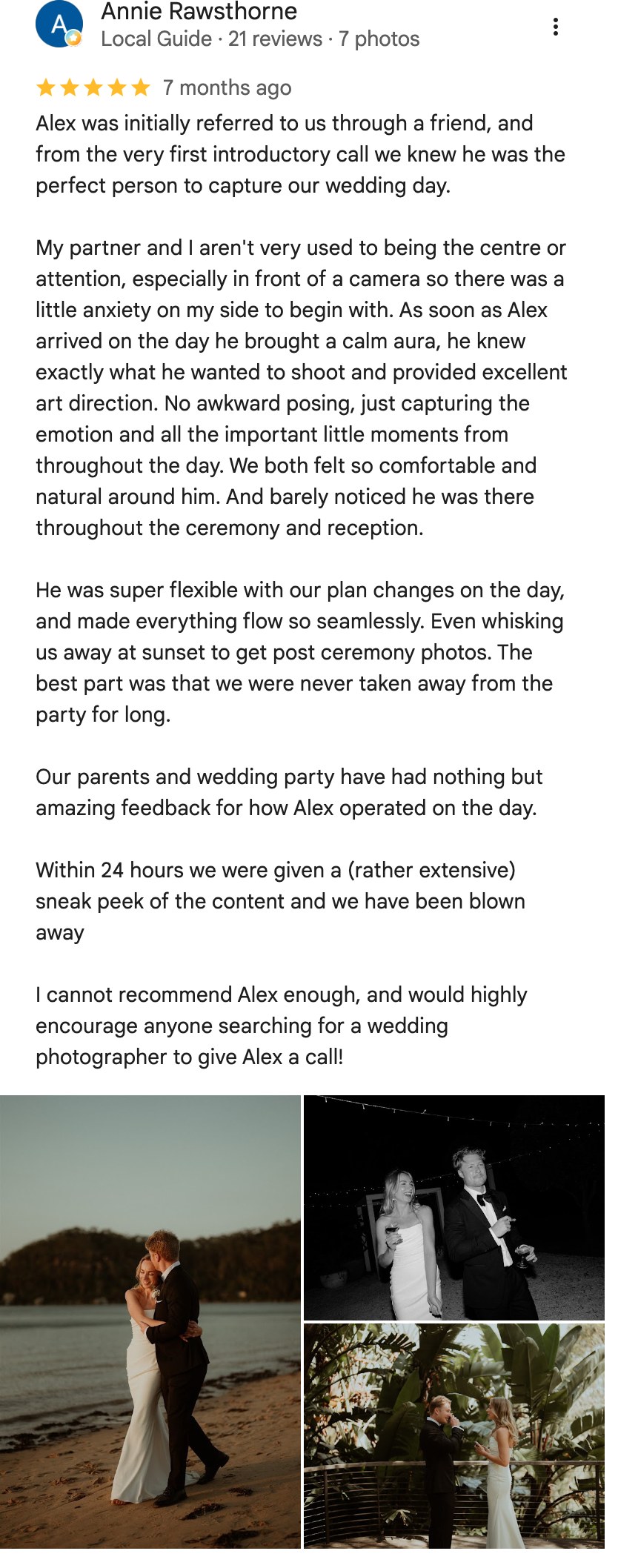Five-star Google review from Annie Rawsthorne