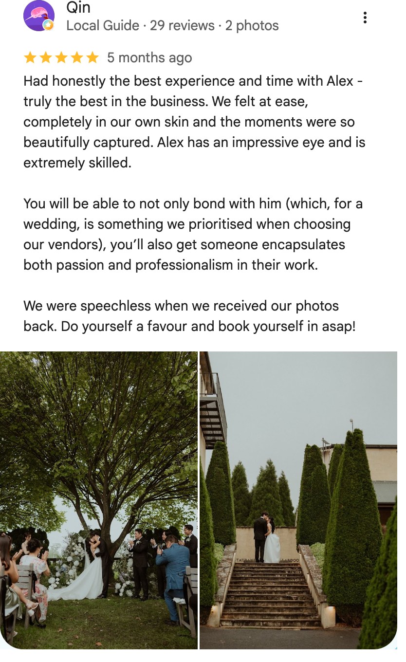 Five-star Google review from Qin